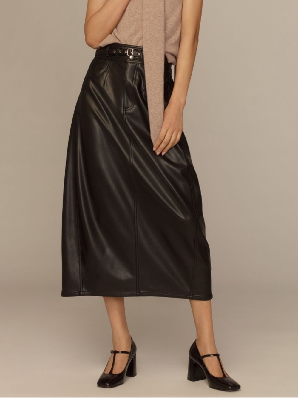 Anthropologie Pilcro Faux-Leather Belted Relaxed Midi Skirt Black Size US 8